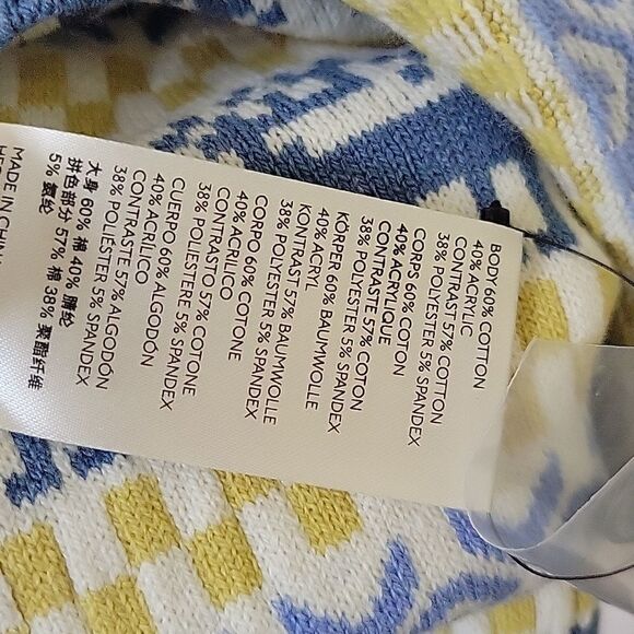 NEW XL FREE PEOPLE BLUE YELLOW CREAM NORDIC BUTTON SWEATER Apres Ski NWT - Picture 11 of 14